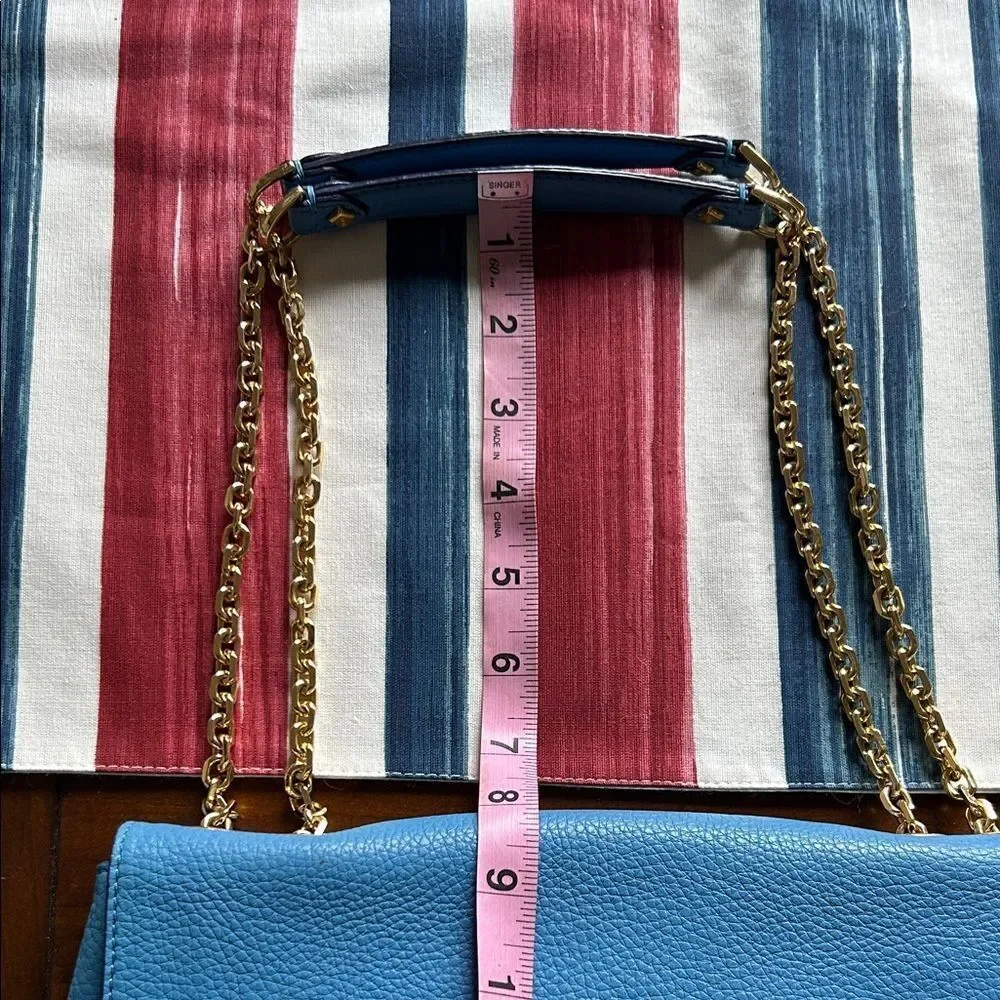 MCM Sky Blue Leather Shoulder Bag with Gold Chain impeccable